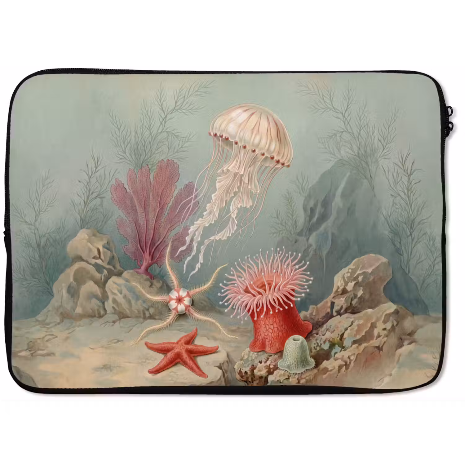 Zeeleven - Kwal - Onderwater - Illustratie - Beige laptophoes neopreen klein -zkaufland3dotto