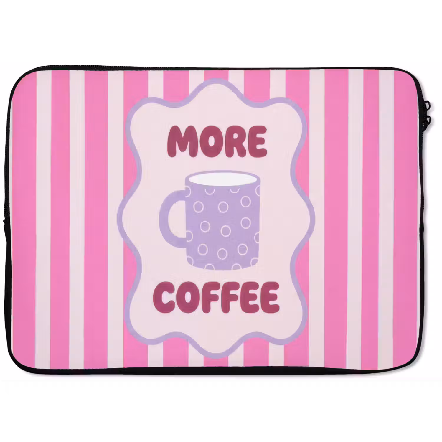 More coffee - Roze - Paars - Strepen - Mok laptophoes neopreen klein -zkaufland3dotto