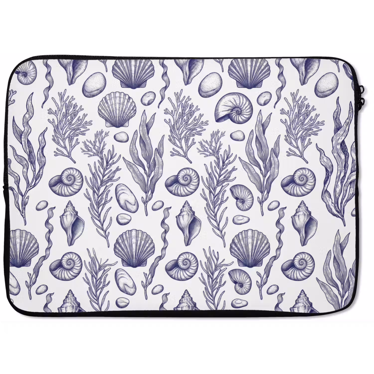 Schelpen - Zeewier - Oceaan - Illustratie - Blauw laptophoes neopreen klein -zkaufland3dotto