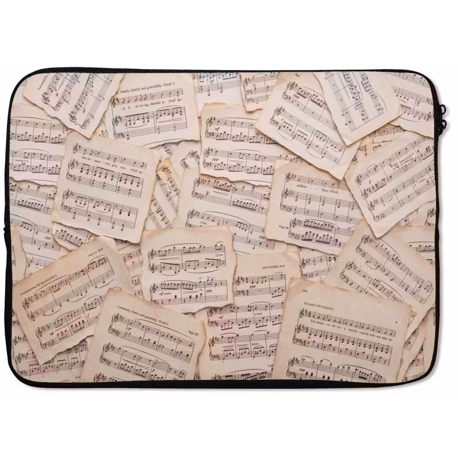 Bladmuziek - Oud - Noten - Vintage - Beige laptophoes neopreen klein -zkaufland3dotto