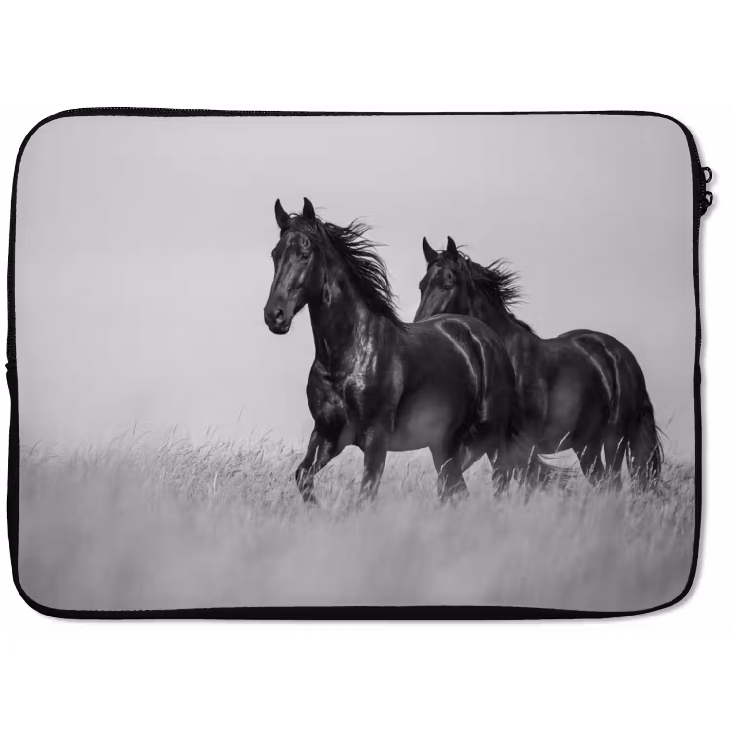 Paarden - Gras - Zwart - Wit laptophoes neopreen klein -zkaufland3dotto