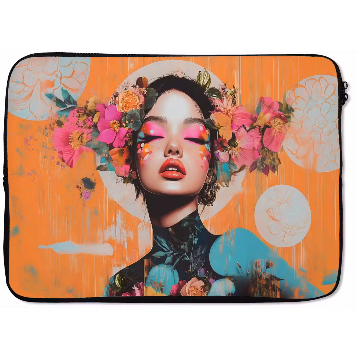 Portret - Vrouw - Abstract - Bloemen laptophoes neopreen klein -zkaufland3dotto