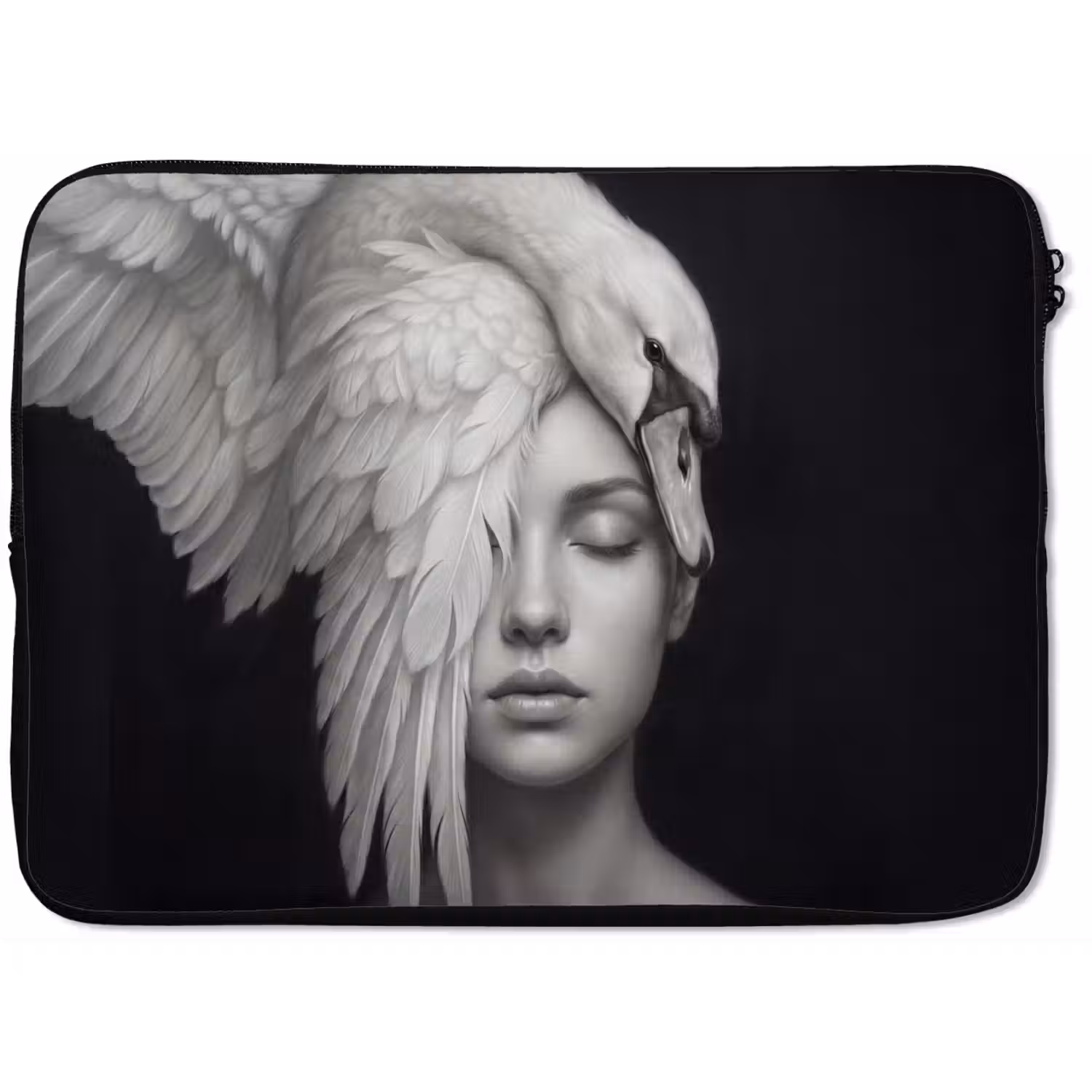 Portret - Zwaan - Zwart - Wit laptophoes neopreen klein -zkaufland3dotto