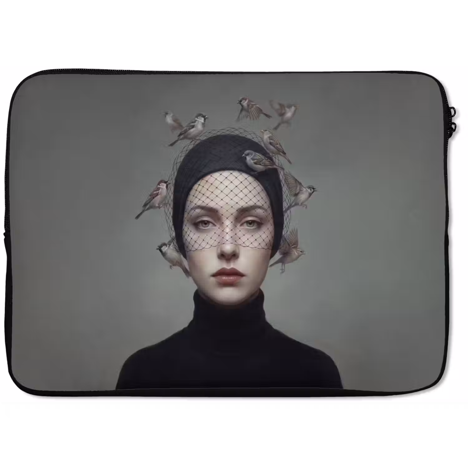 Portret - Vogels - Zwart laptophoes neopreen klein -zkaufland3dotto