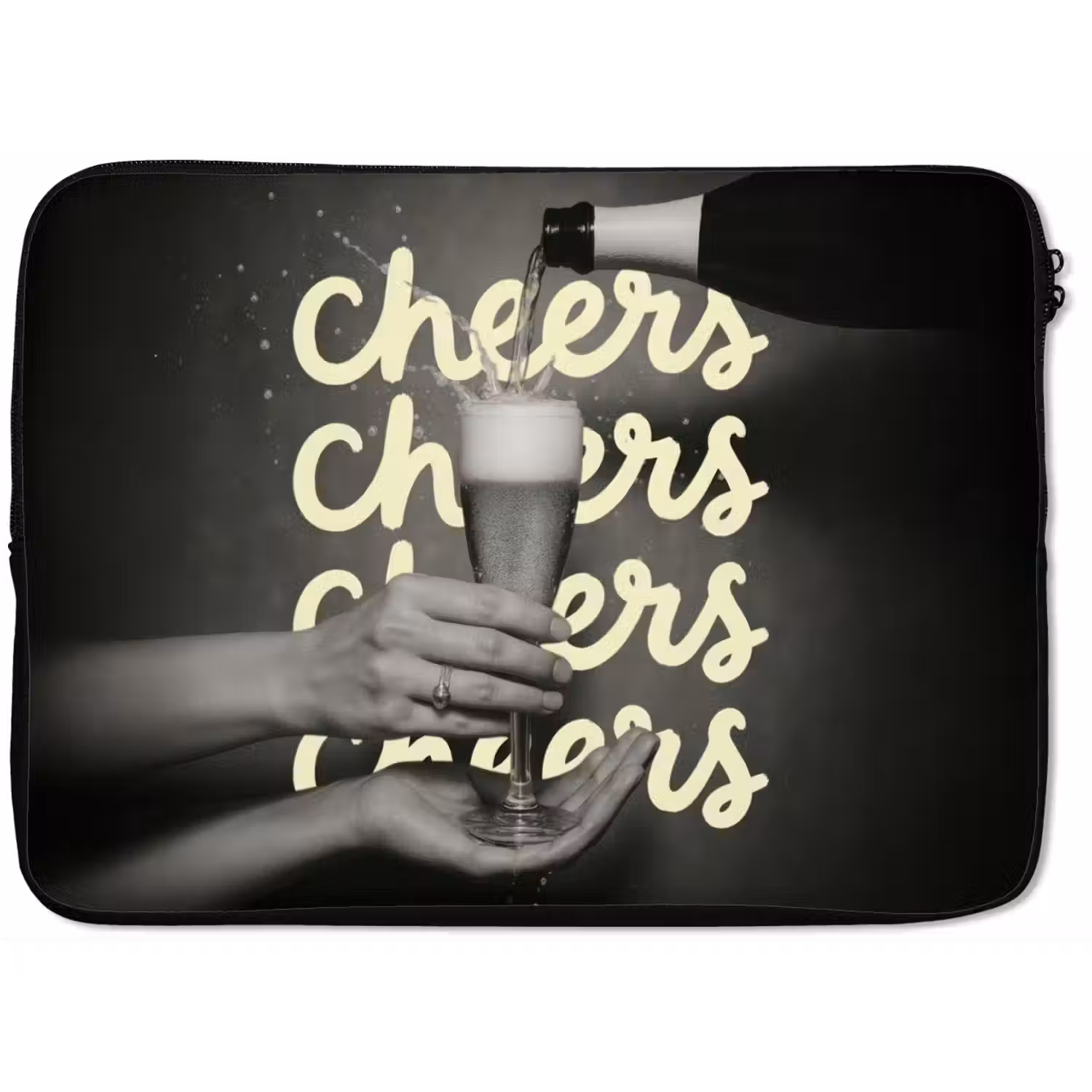 Cheers - Wijn - Zwart - Wit laptophoes neopreen klein -zkaufland3dotto