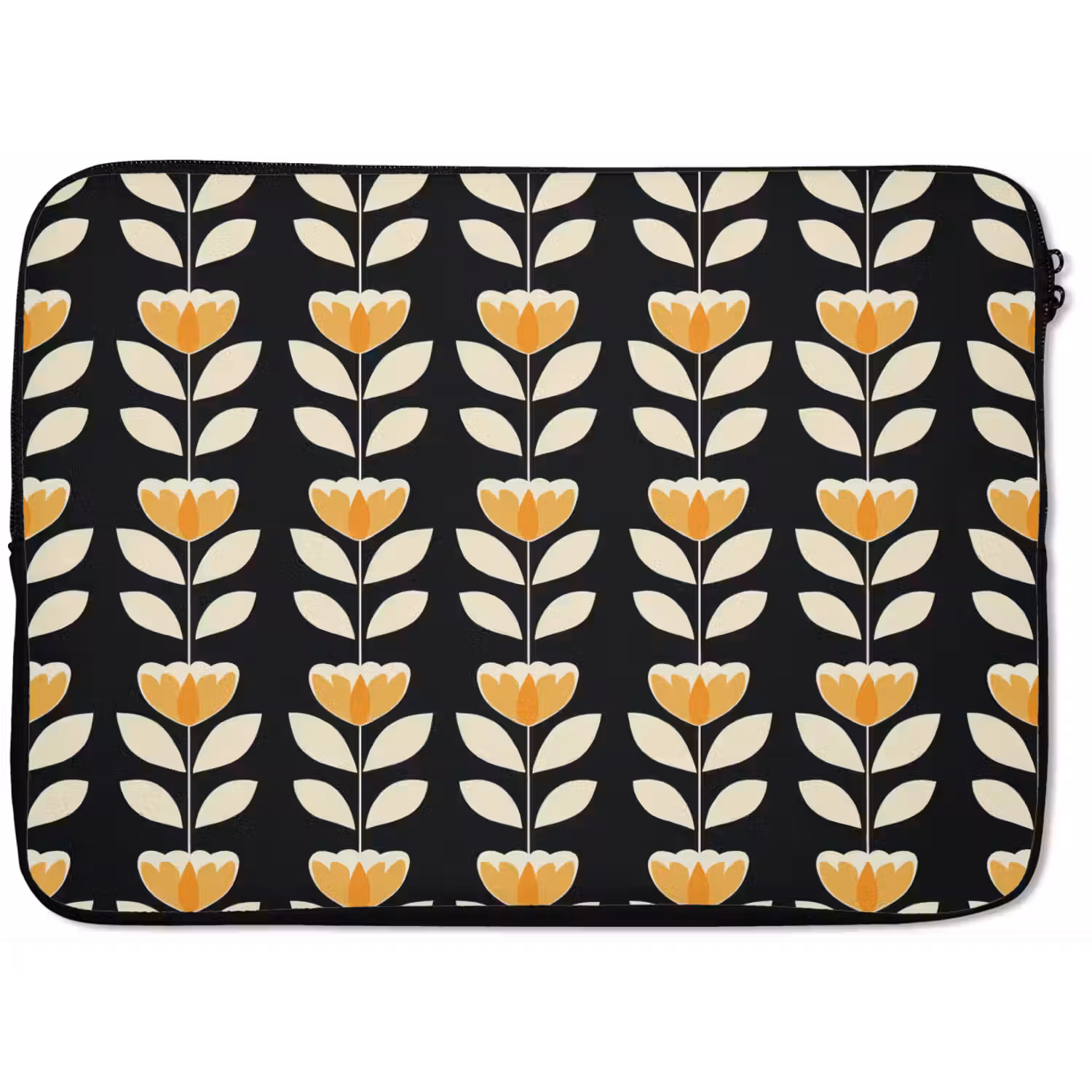 Retro - Bloem - Zwart - Okergeel laptophoes neopreen klein 279 -zkaufland3dotto