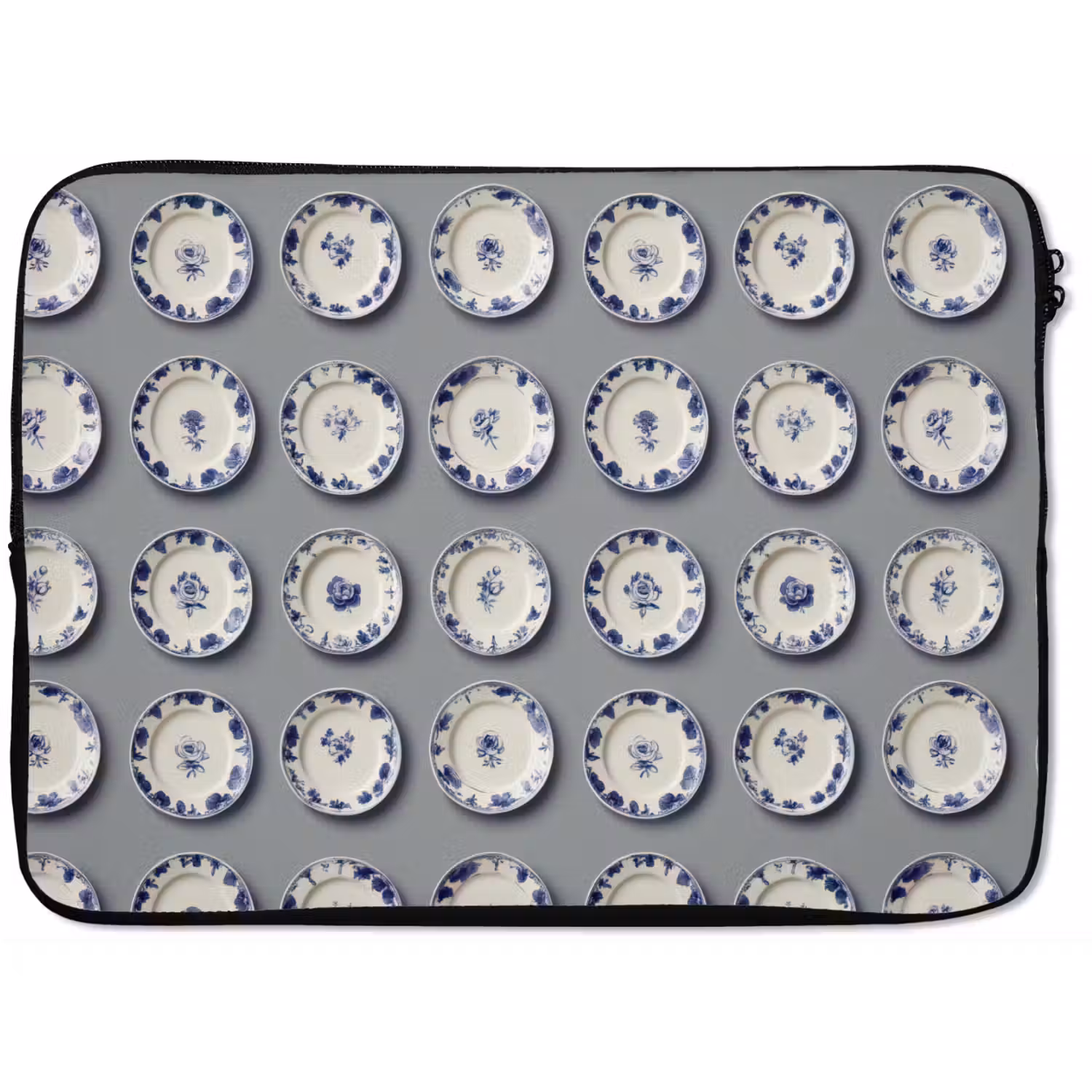 Borden - Bloemen - Blauw - Wit laptophoes neopreen klein 279 -zkaufland3dotto