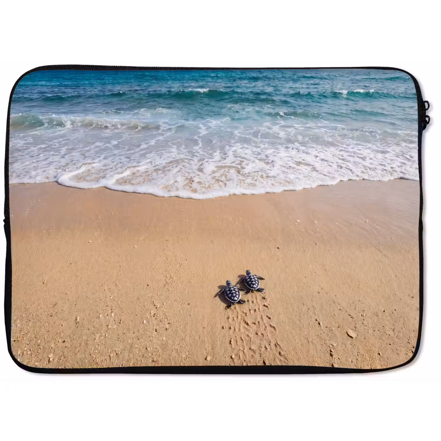 Schildpad - Jong - Strand - Oceaan - Blauw laptophoes neopreen klein -zkaufland3dotto