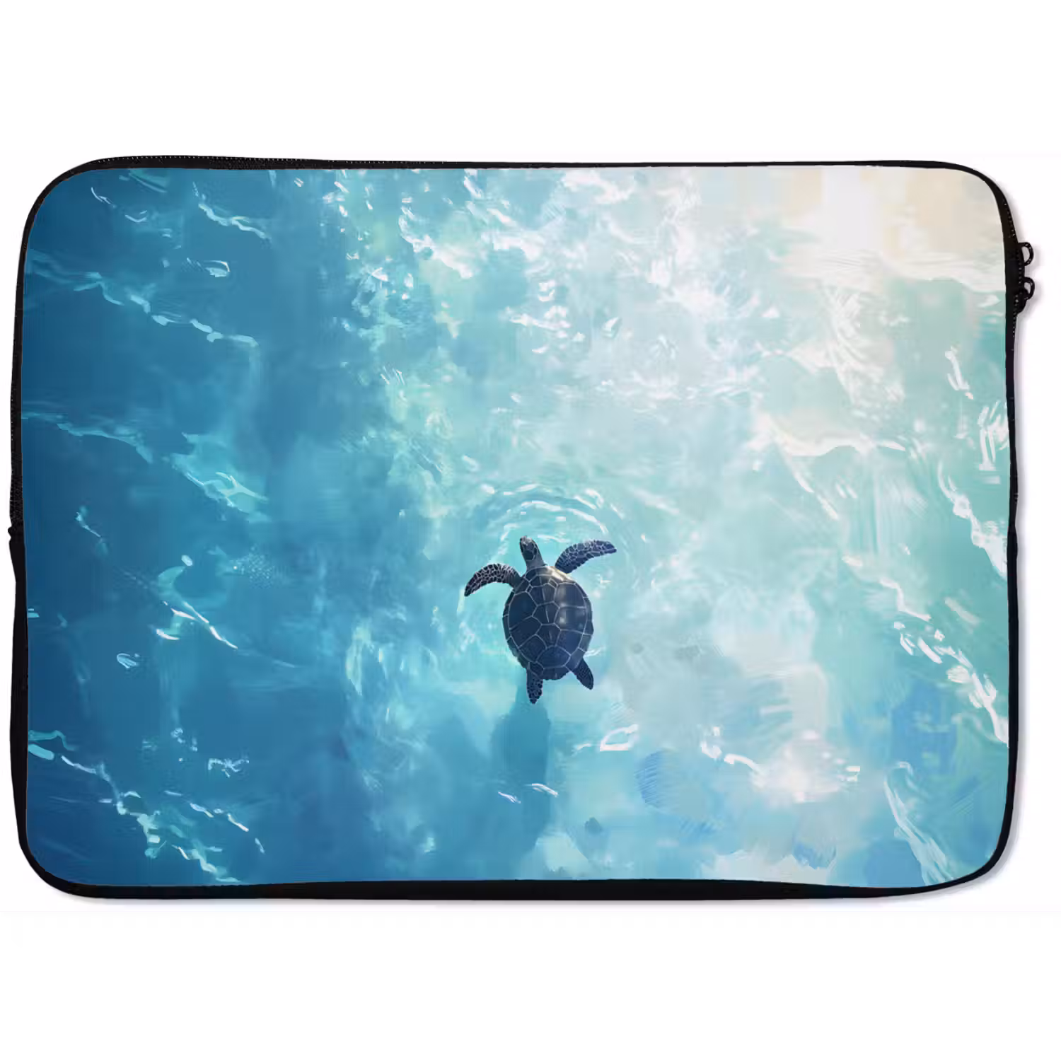 Schildpad - Zee - Blauw - Schittering laptophoes neopreen klein -zkaufland3dotto