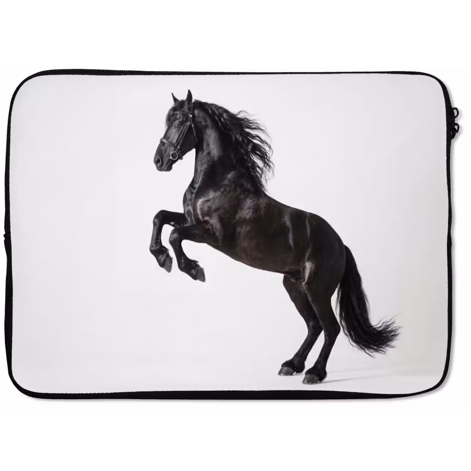 Zwart - Paard - Portret laptophoes neopreen klein -zkaufland3dotto