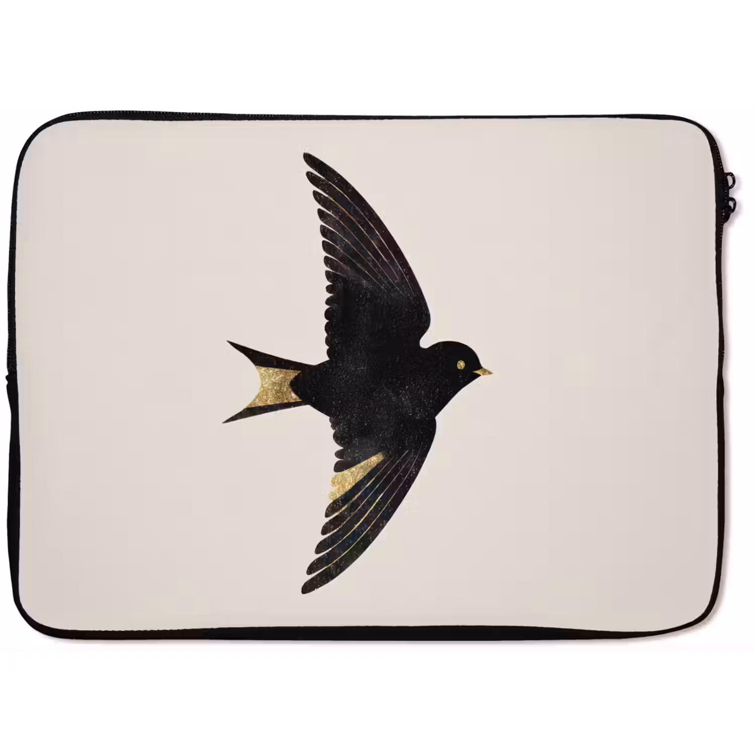 Zwarte zwaluw - Gouden accenten - Lichte achtergrond laptophoes neopreen klein -zkaufland3dotto