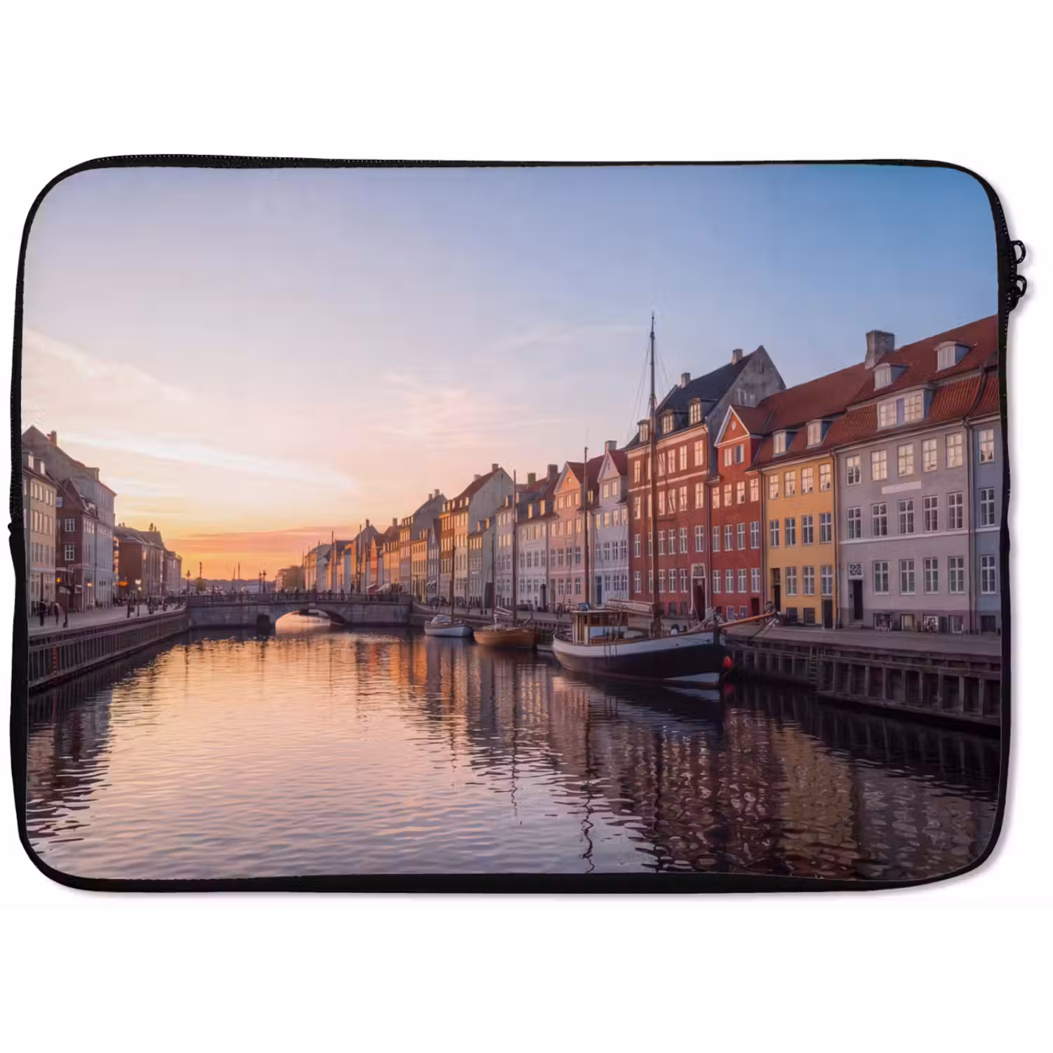 Stad - Gracht - Zonsondergang - Klassiek - Kleurrijk laptophoes neopreen klein -zkaufland3dotto