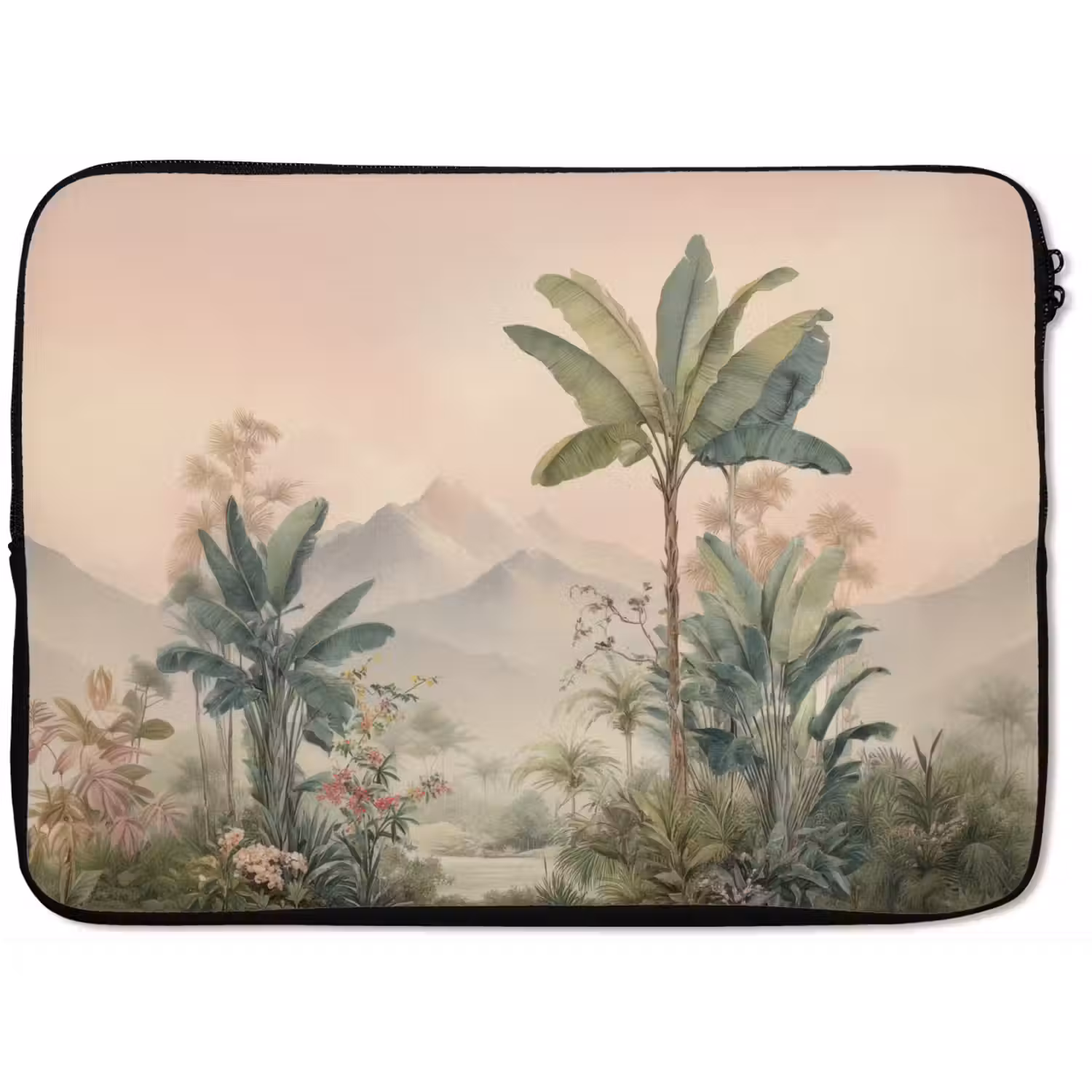 Tropisch landschap - palmbomen - Bloemen - Roze lucht laptophoes neopreen klein -zkaufland3dotto