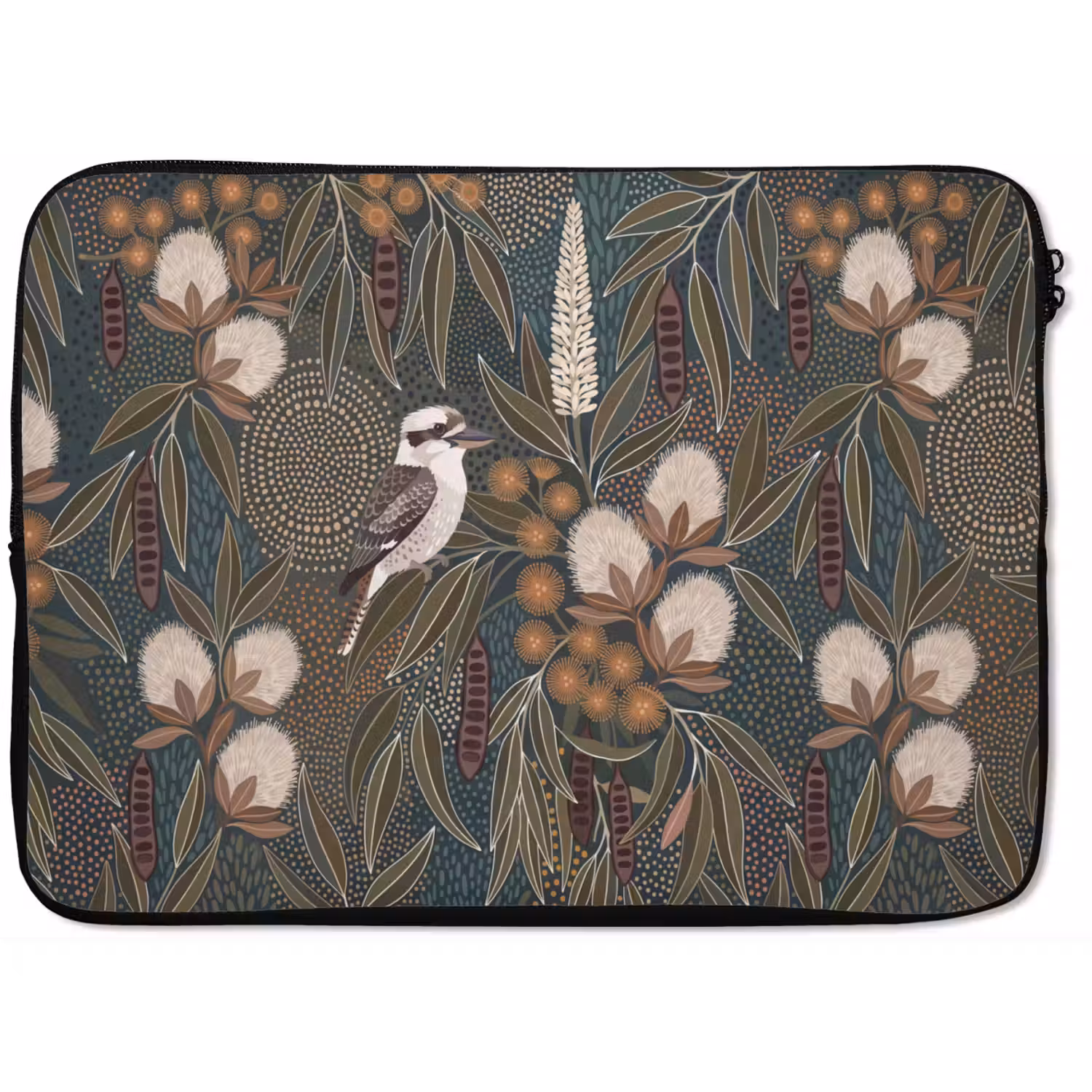 Vogel - Bladeren - Natuur - Illustratie - Groen laptophoes neopreen klein -zkaufland3dotto