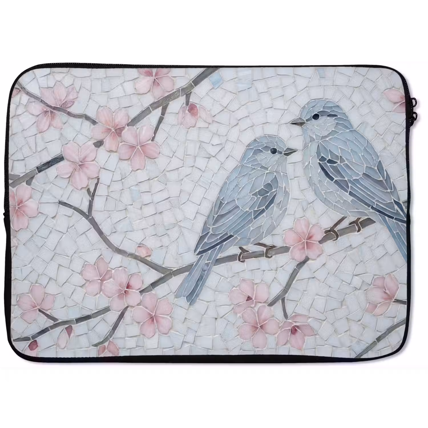 Vogel - Bloemen - Natuur - Mozaïek - Roze laptophoes neopreen klein -zkaufland3dotto