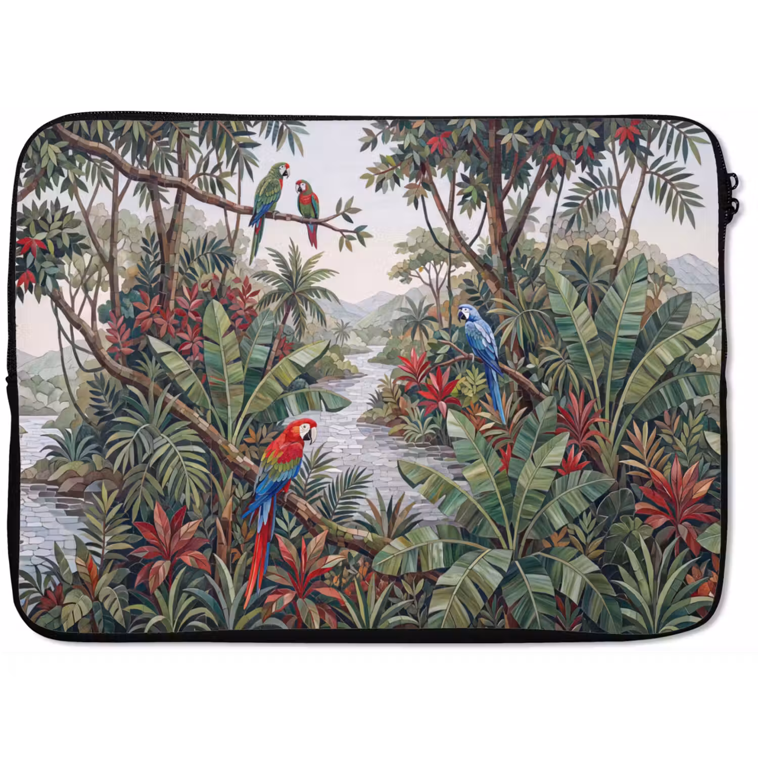 Vogel - Jungle - Natuur - Mozaïek - Groen laptophoes neopreen klein -zkaufland3dotto