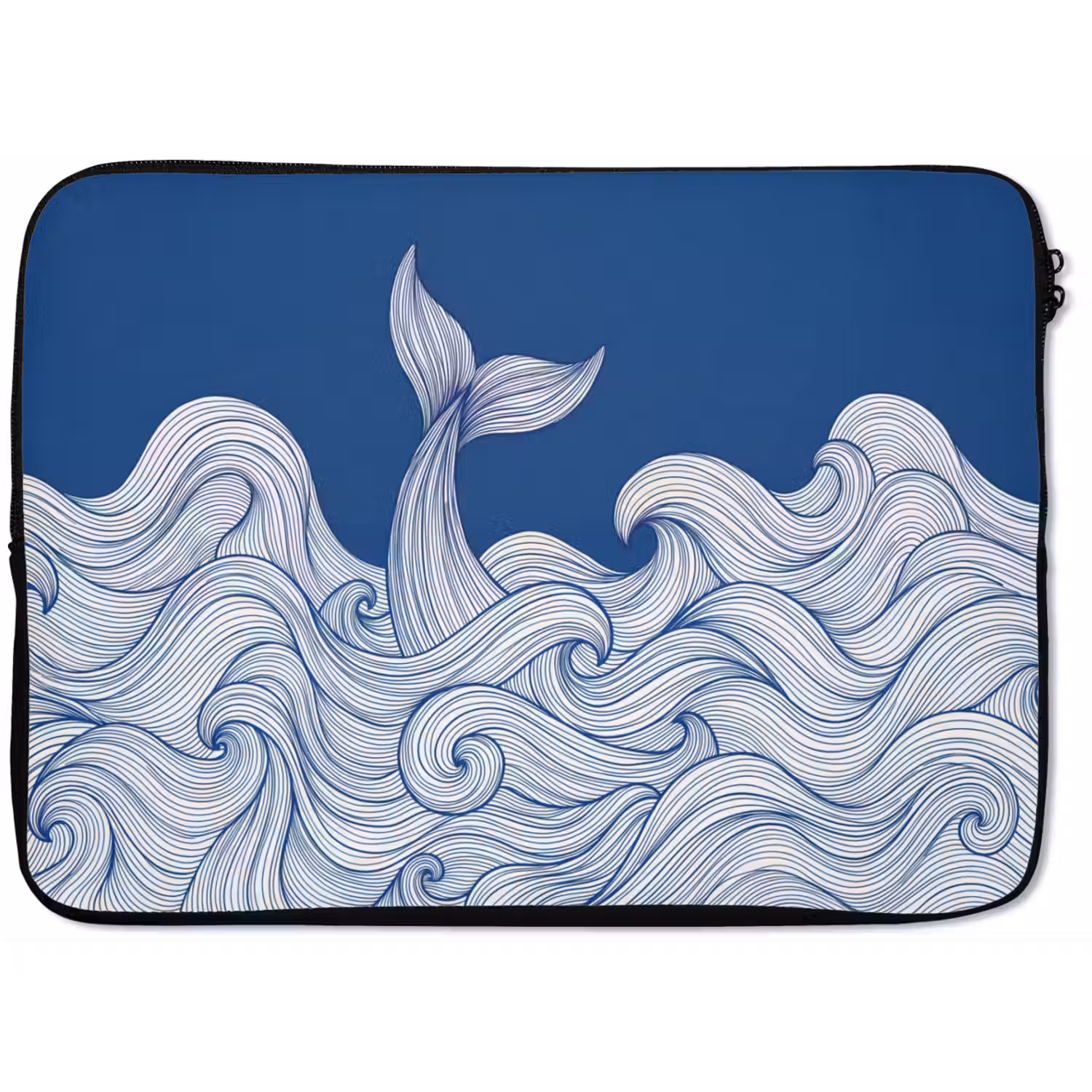 Walvis - Staart - Golven - Lijntekening - Blauw laptophoes neopreen klein -zkaufland3dotto