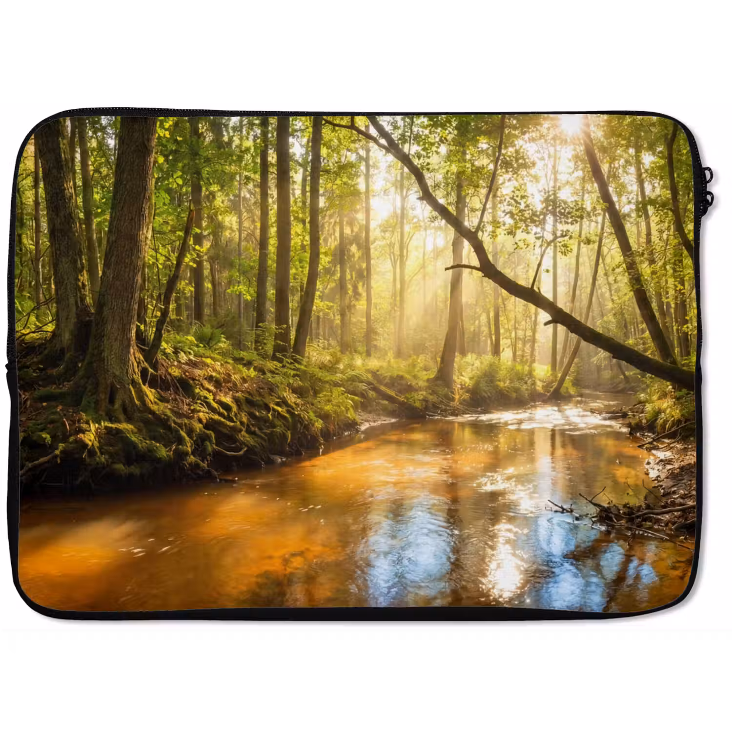Bos - Beek - Zonlicht - Natuur - Groen laptophoes neopreen klein -zkaufland3dotto