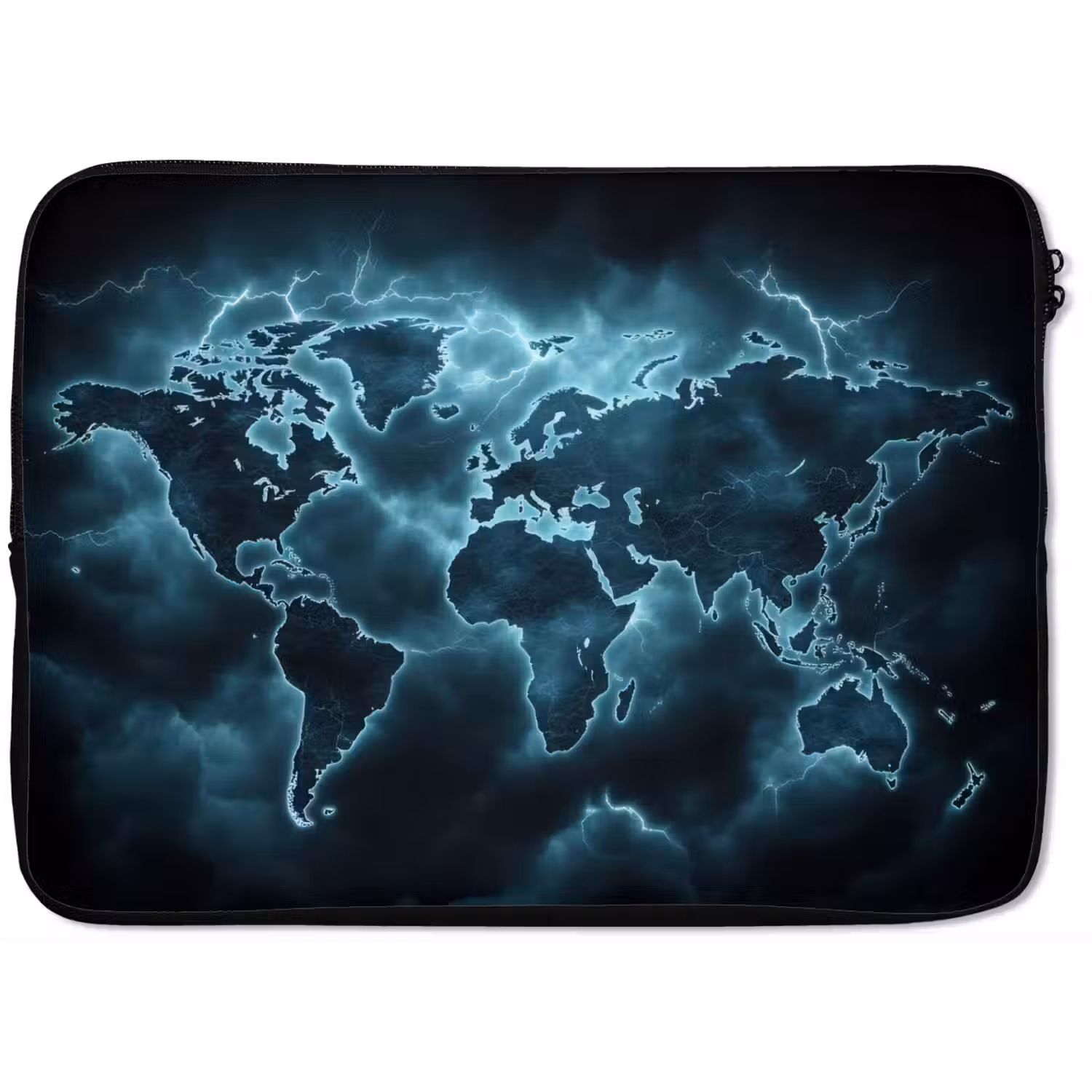 Wereldkaart - Bliksem - Blauw laptophoes neopreen klein -zkaufland3dotto