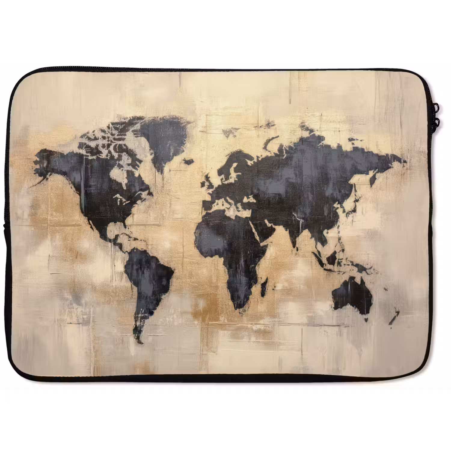 Wereldkaart - Goud - Zwart - Abstract laptophoes neopreen klein -zkaufland3dotto