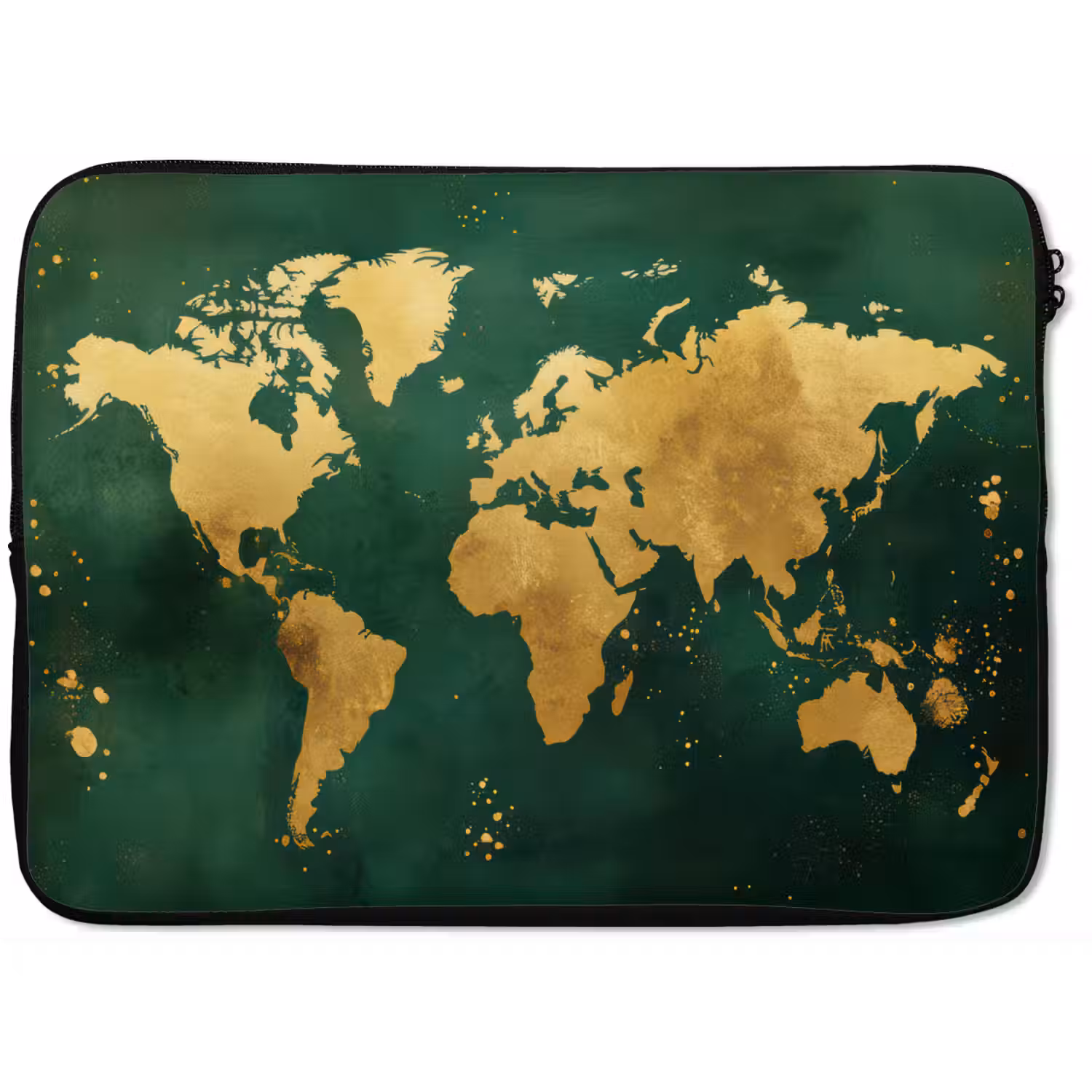 Wereldkaart - Groen - Goud laptophoes neopreen klein -zkaufland3dotto