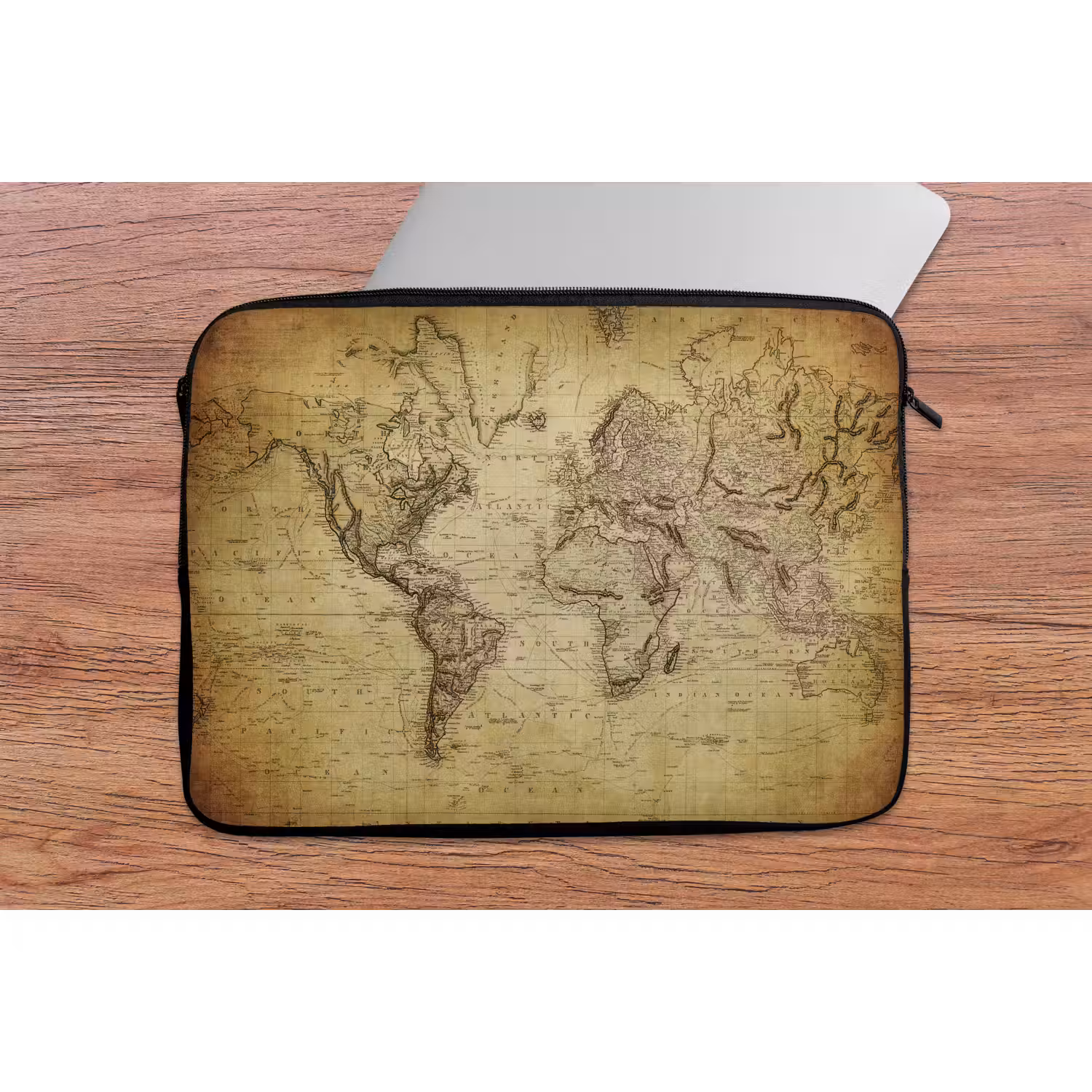 Wereldkaart - Vintage - Antiek - Bruin - Papier laptophoes neopreen klein -tafel