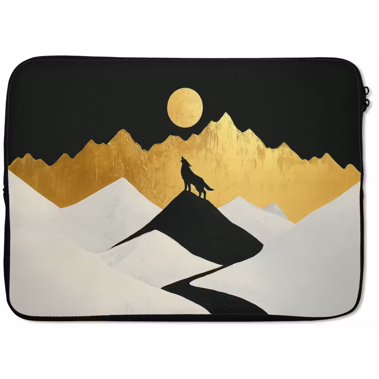 Wolf - Bergen - Maan - Zwart laptophoes neopreen klein -zkaufland3dotto