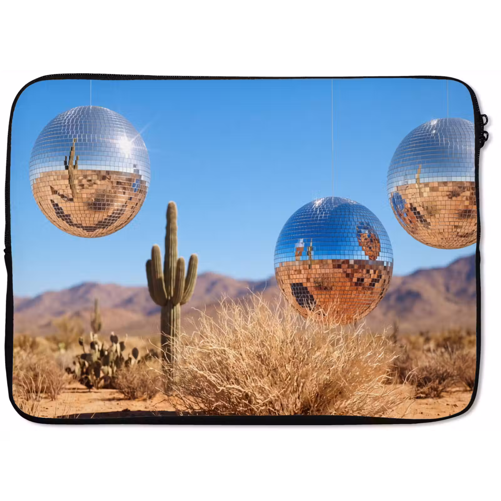 Laptop hülle - Wüste – Spiegelkugel – Kunst - Woestijn - Spiegelbal - Kunst laptophoes neopreen klein