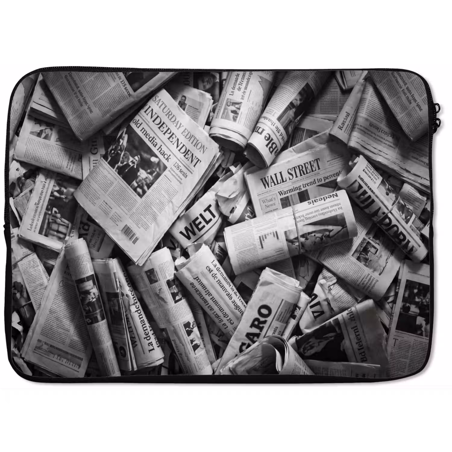 Krant - Stapel - Nieuws - Zwart-wit laptophoes neopreen klein -zkaufland3dotto