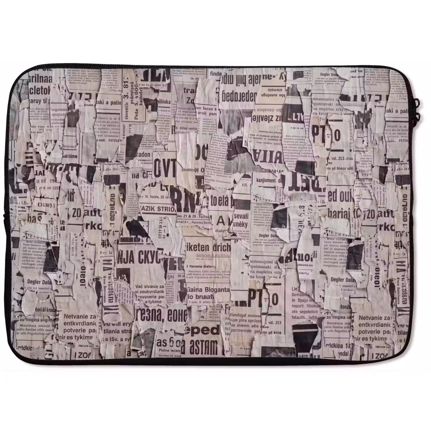 Krant - Gescheurd - Textuur - Abstract - Zwart-wit laptophoes neopreen klein -zkaufland3dotto