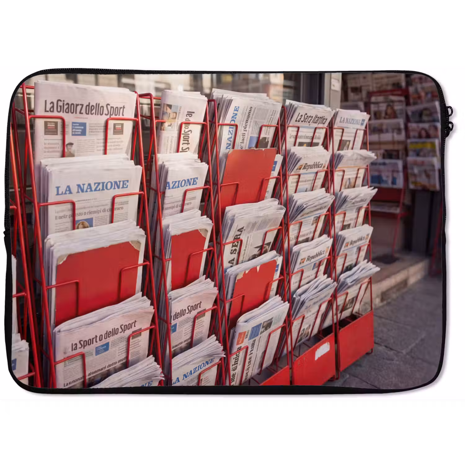 Kranten - Rek - Stedelijk - Dagelijks leven - Rood laptophoes neopreen klein -zkaufland3dotto