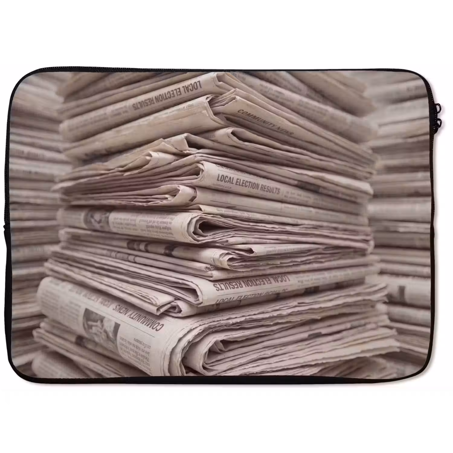 Kranten - Stapel - Nieuws - Vintage - Beige laptophoes neopreen klein -zkaufland3dotto