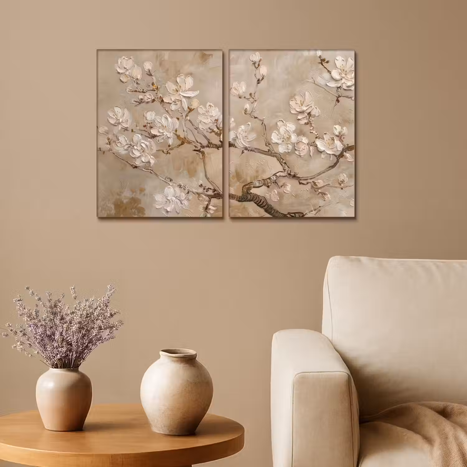 Beige - Bloesem - Modern Canvas - Meerluiken 2 luik klein -sfeer1