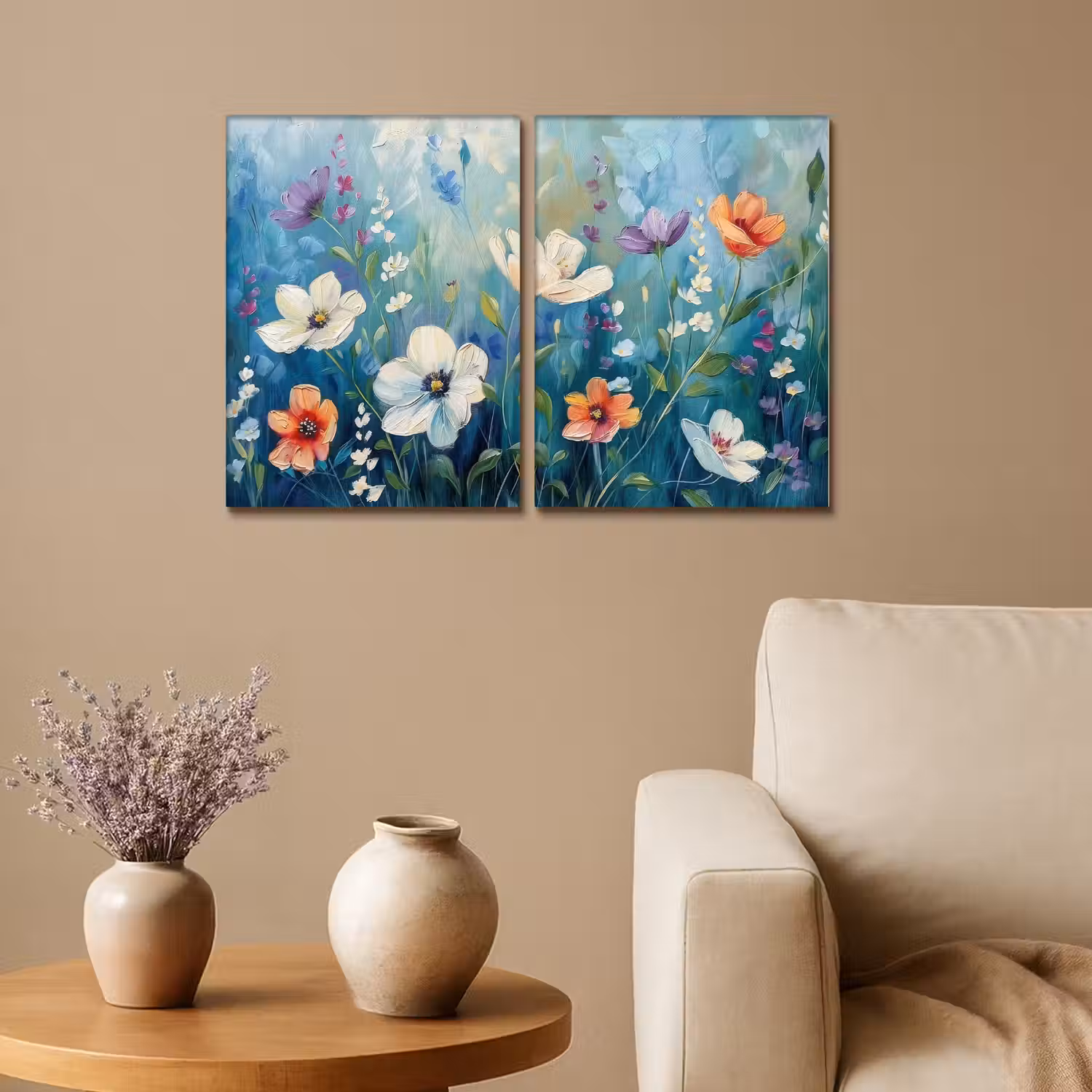 Bloemen - Kleurrijk - Blauw - Natuur Canvas - Meerluiken 2 luik klein -sfeer1