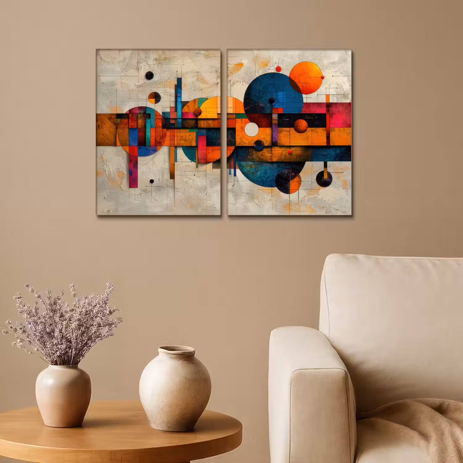 Kleurrijk - Geometrisch - Abstract - Aesthetic Canvas - Meerluiken 2 luik klein -sfeer1