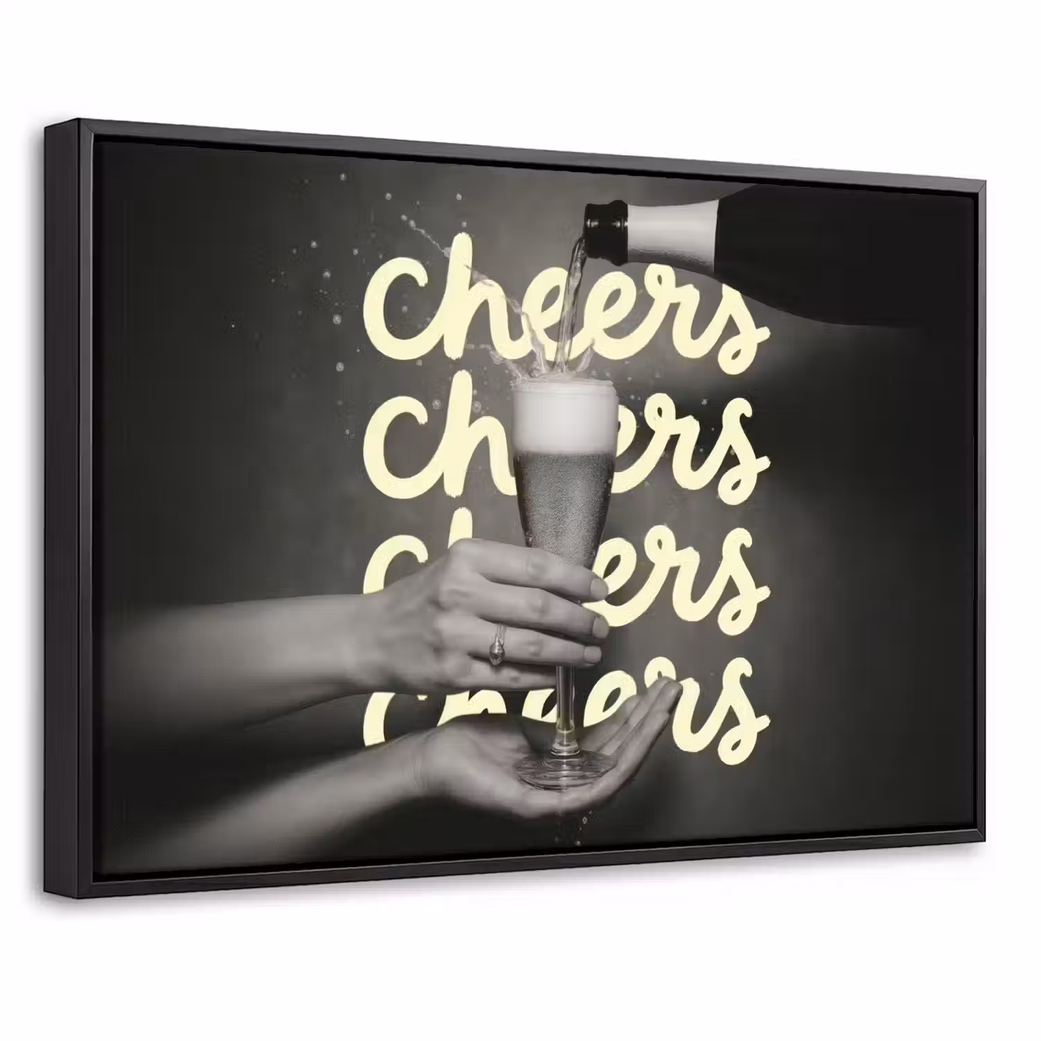 Cheers - Wijn - Zwart - Wit Canvas met baklijst klein -threedimensional_3d_global