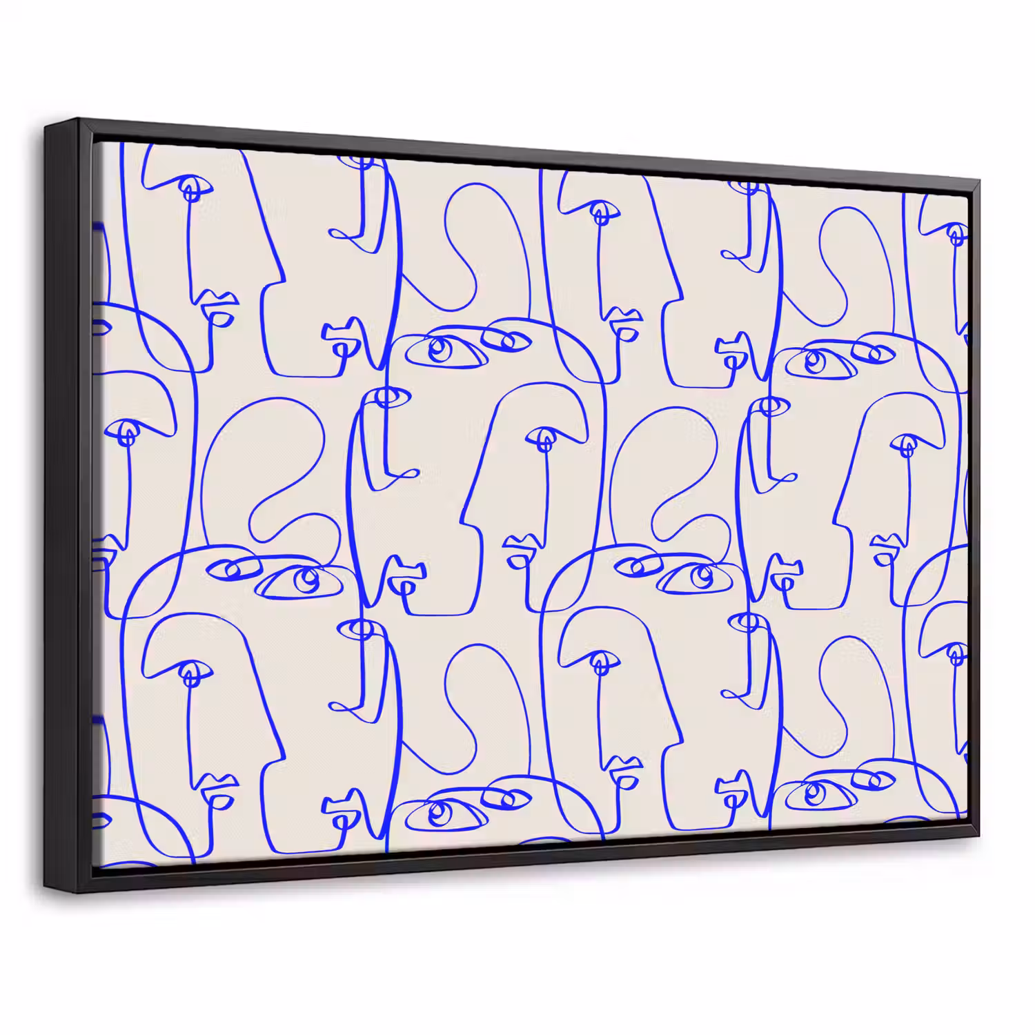 Gezicht - Blauw - Lijnen - Beige Canvas met baklijst klein 1125 -threedimensional_3d_global
