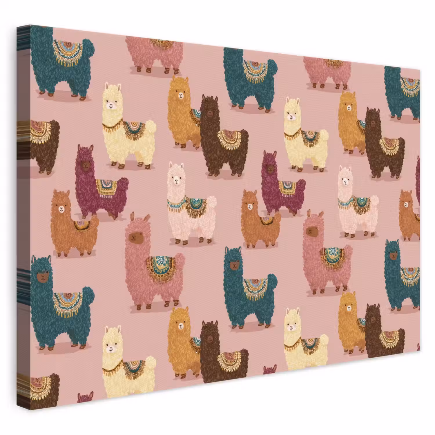Alpaca's - Patroon - Kleurrijk canvas 2cm klein 34 -3d