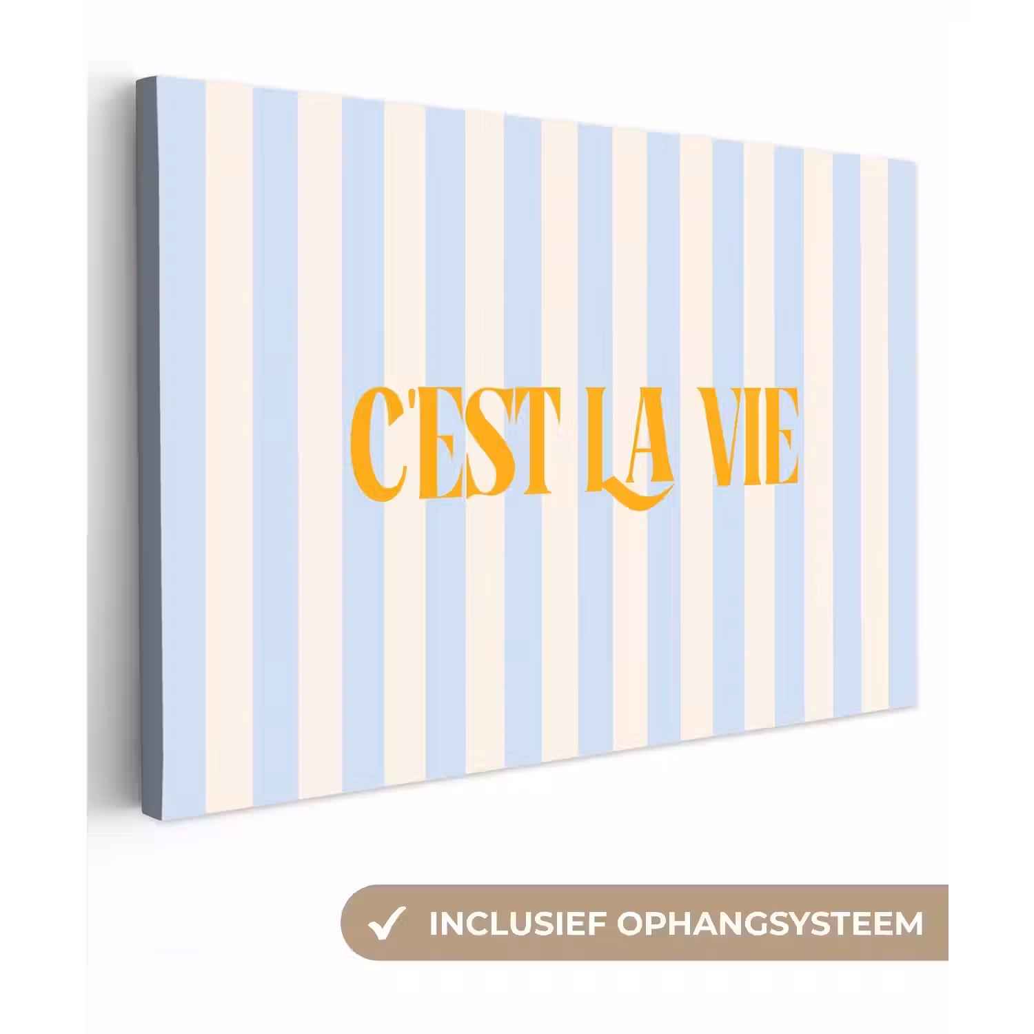 Alt: Oranje - Blauw - Strepen - C'est la vie canvas 2cm klein -3d