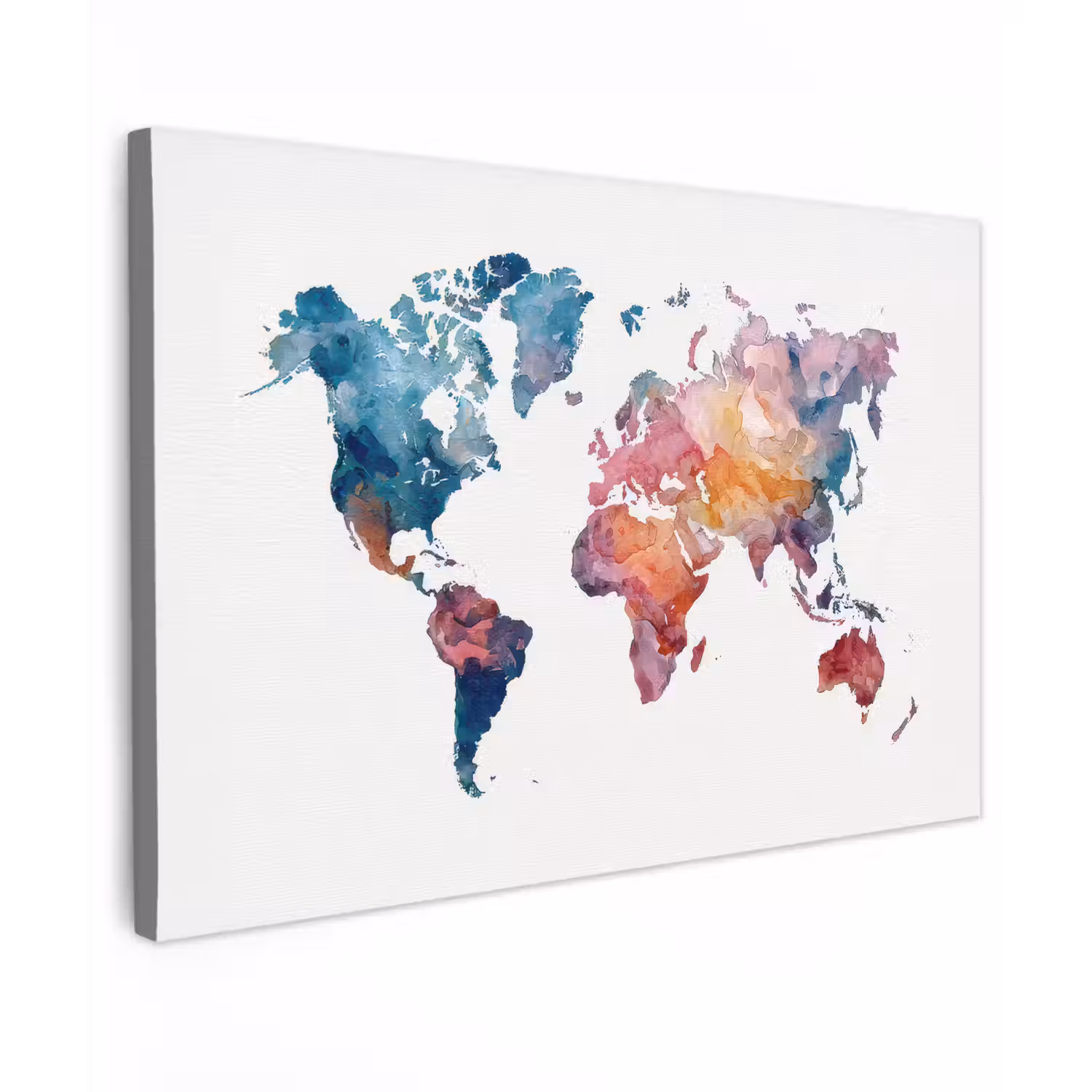 Waterverf - Blauw - Geschilderd - Wereldkaart canvas 2cm klein -z3d