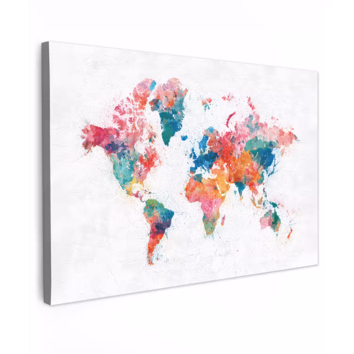 Waterverf - Wereldkaart - Kleurrijk - Continenten canvas 2cm klein -z3d
