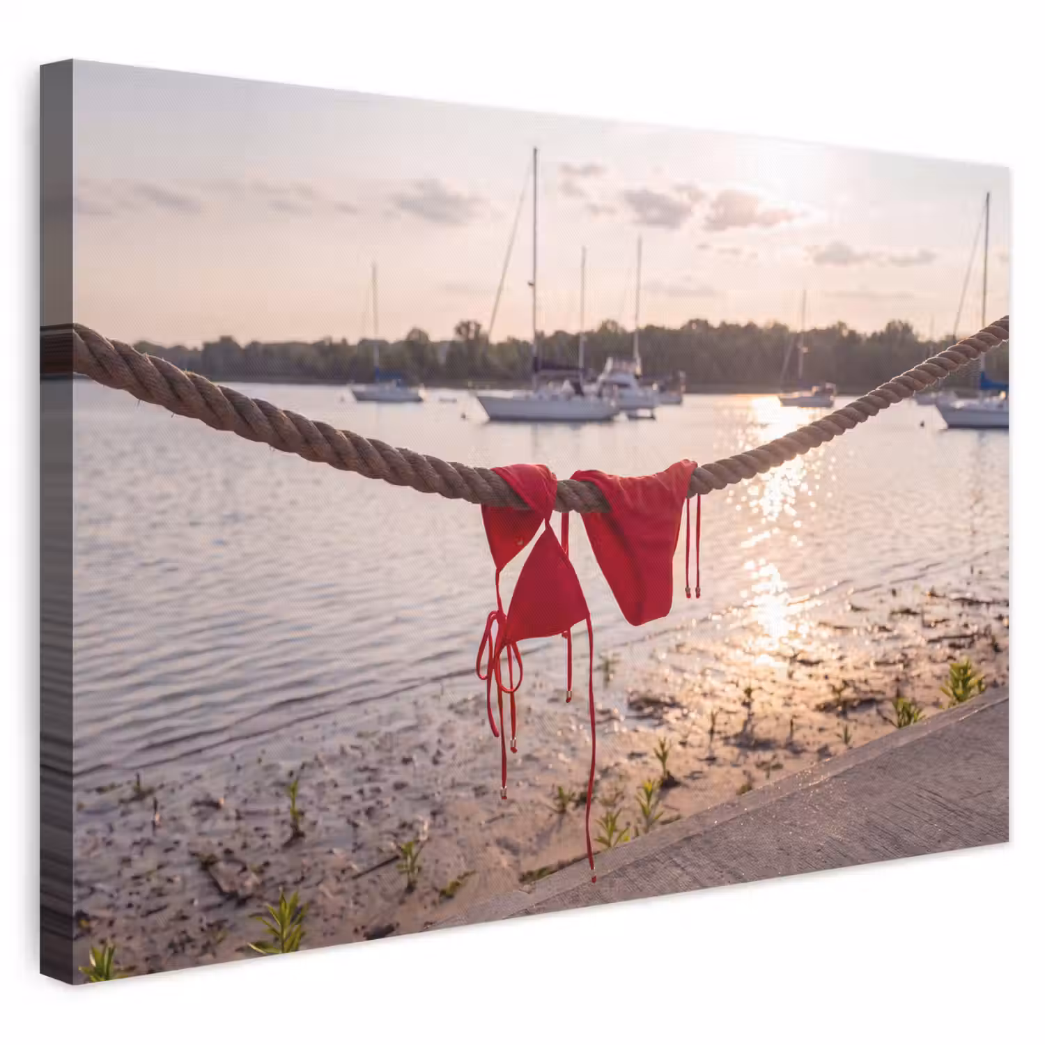 Badkleding - Rood - Zomer - Water - Zonsondergang canvas 2cm klein -3d