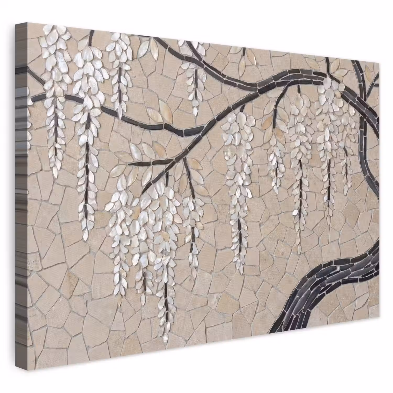 Boom - Bloemen - Mozaïek - Kunst - Wit canvas 2cm klein -3d