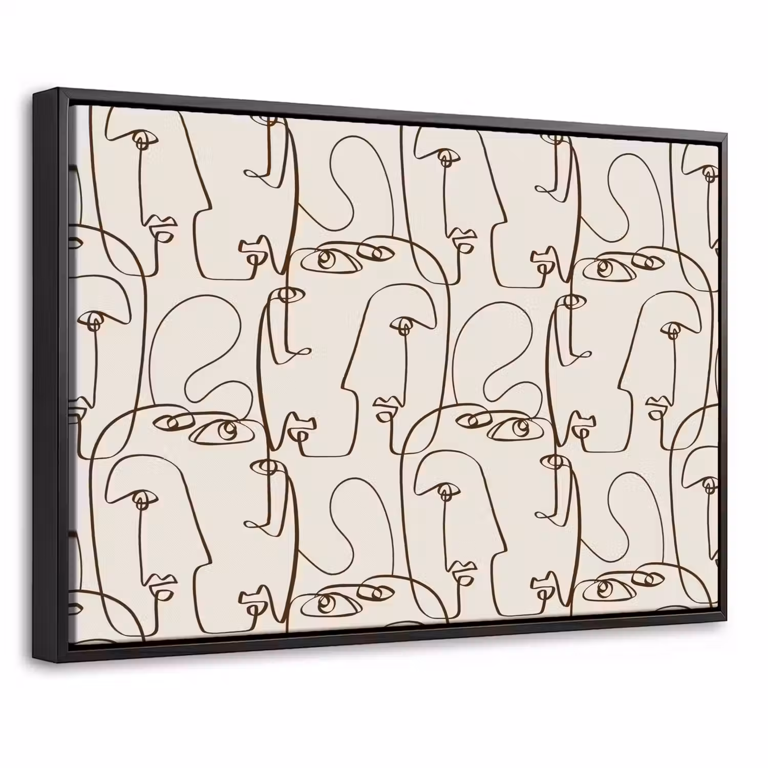 Beige - Gezicht - Lijnen - Bruin Canvas met baklijst klein 1125 -threedimensional_3d_global