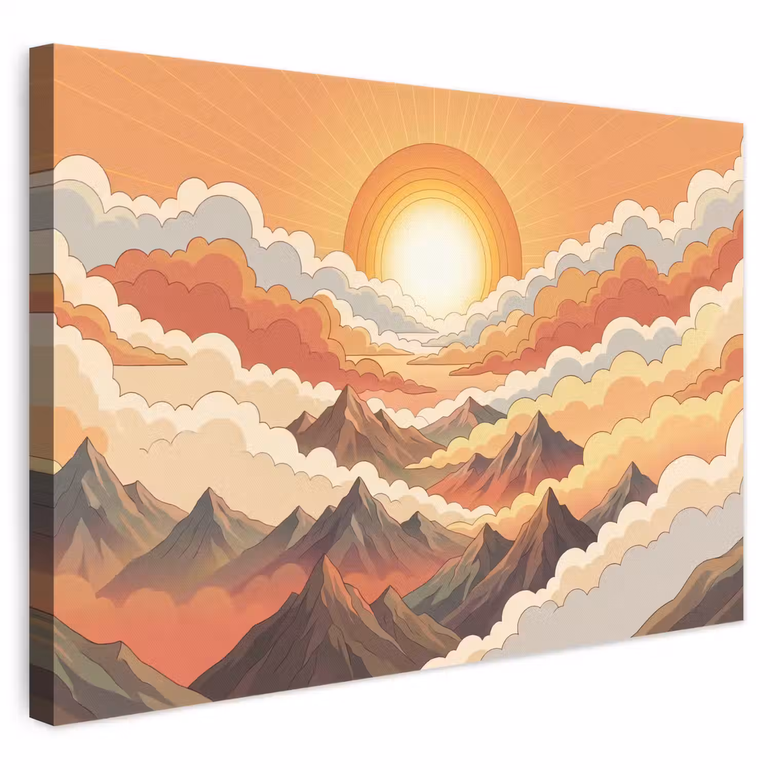 Bergen - Wolken - Natuur - Zonsopgang - Oranje canvas 2cm klein -3d