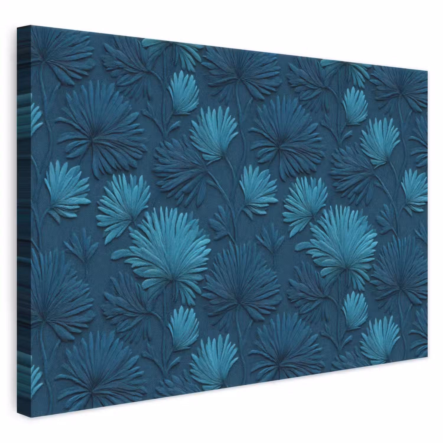 Bladeren - Reliëf - Patroon - Oceaanblauw - Modern canvas 2cm klein 34 -3d