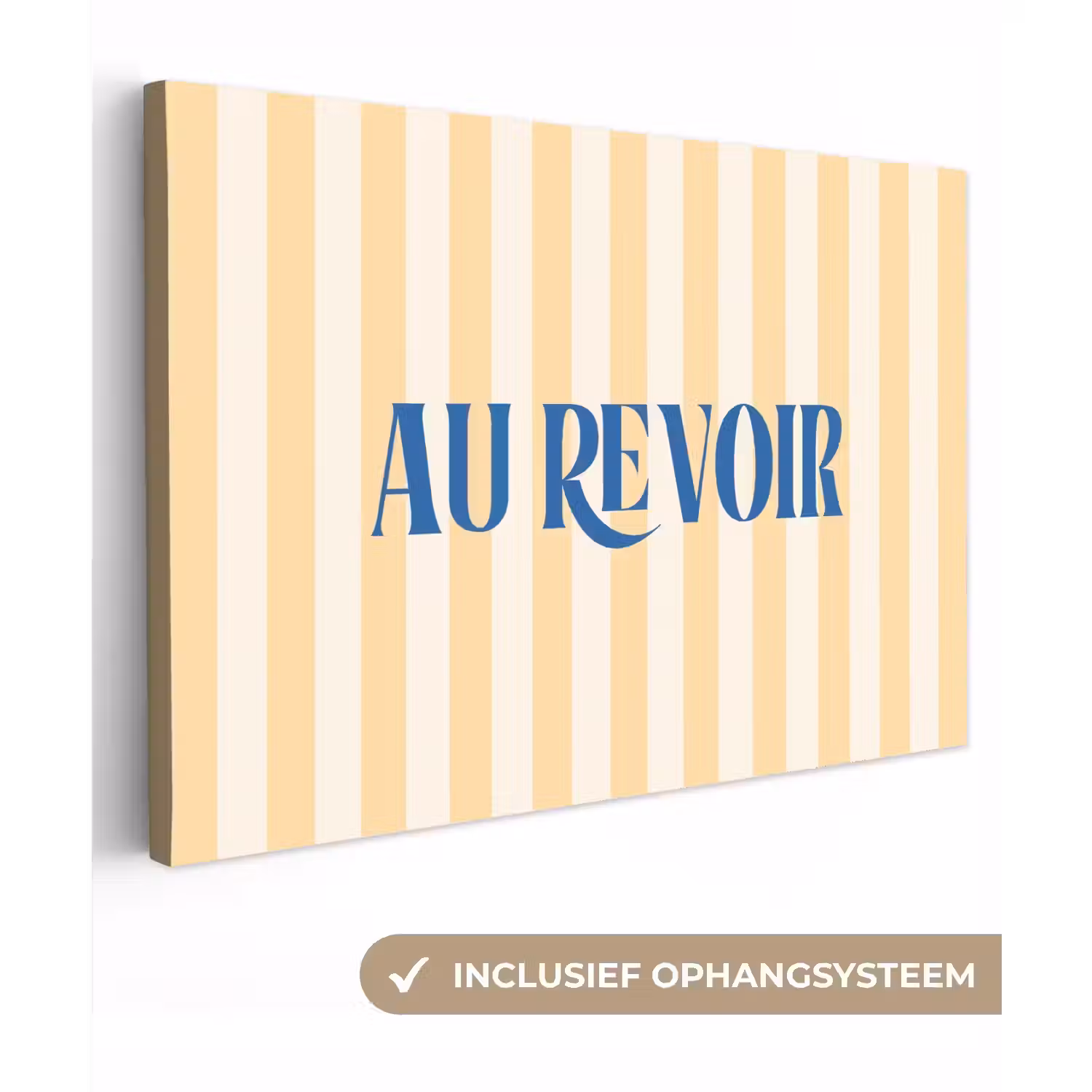 Alt: Blauw - Geel - Strepen - Au revoir canvas 2cm klein -3d