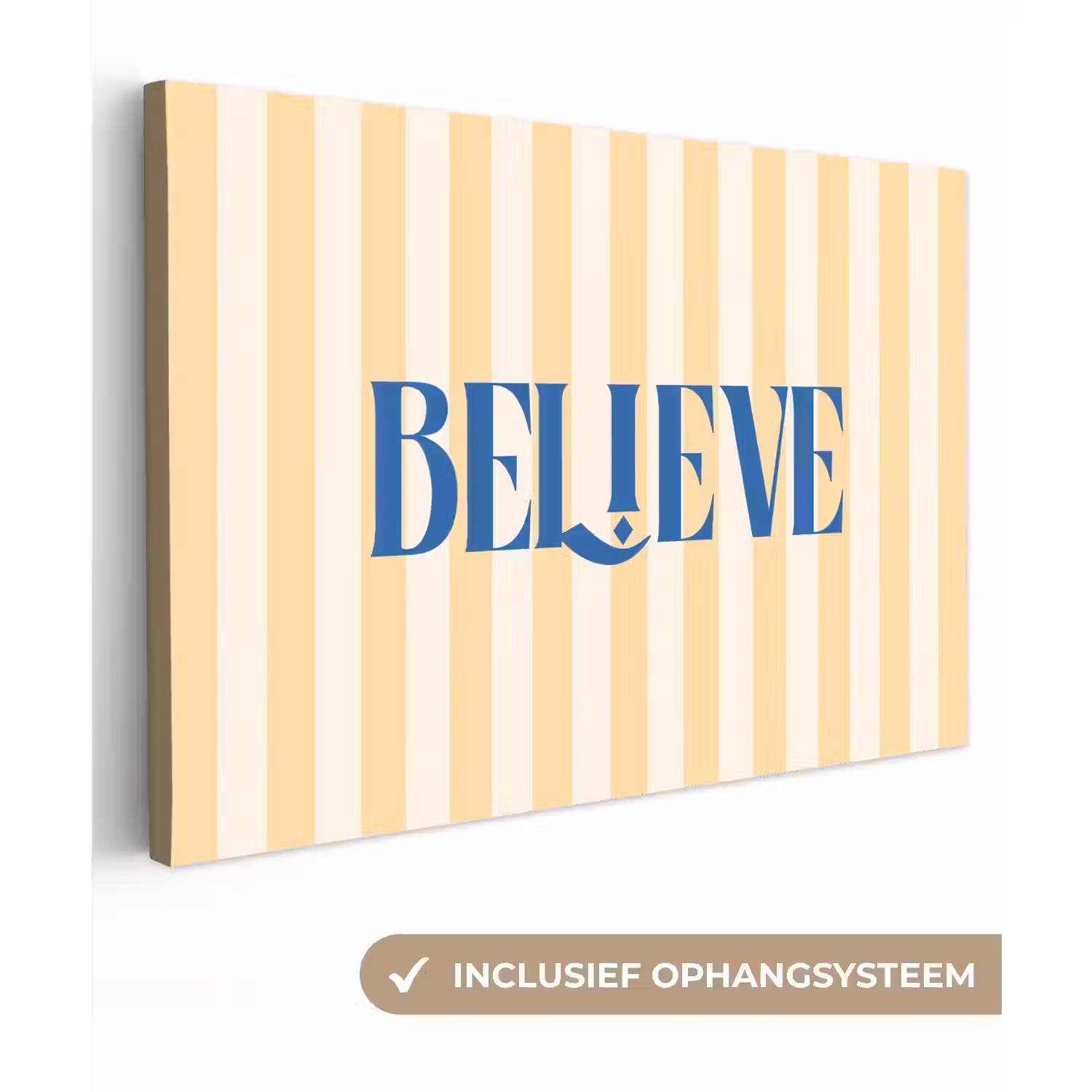 Blauw - Geel - Strepen - Believe canvas 2cm klein -3d