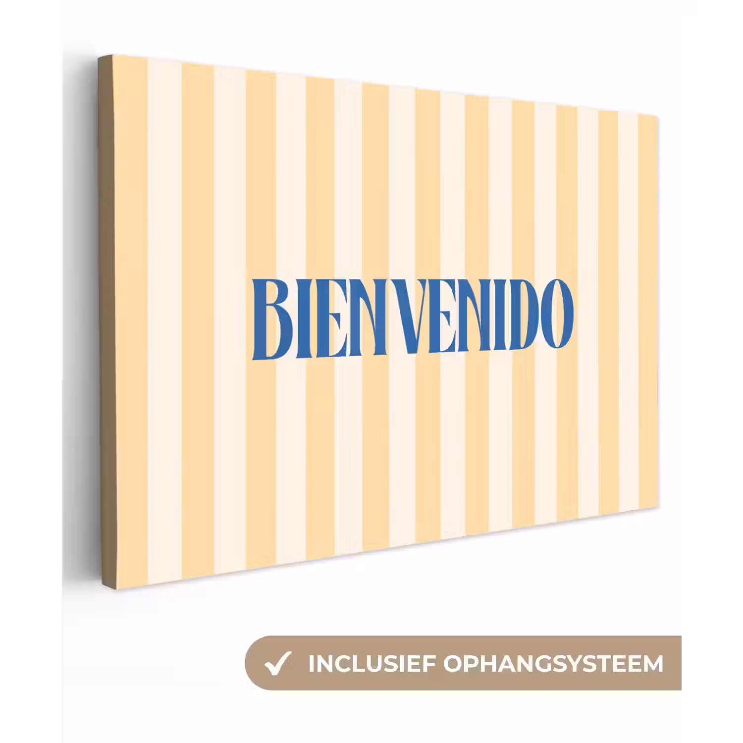 Blauw - Geel - Strepen - Bienvenido canvas 2cm klein -3d