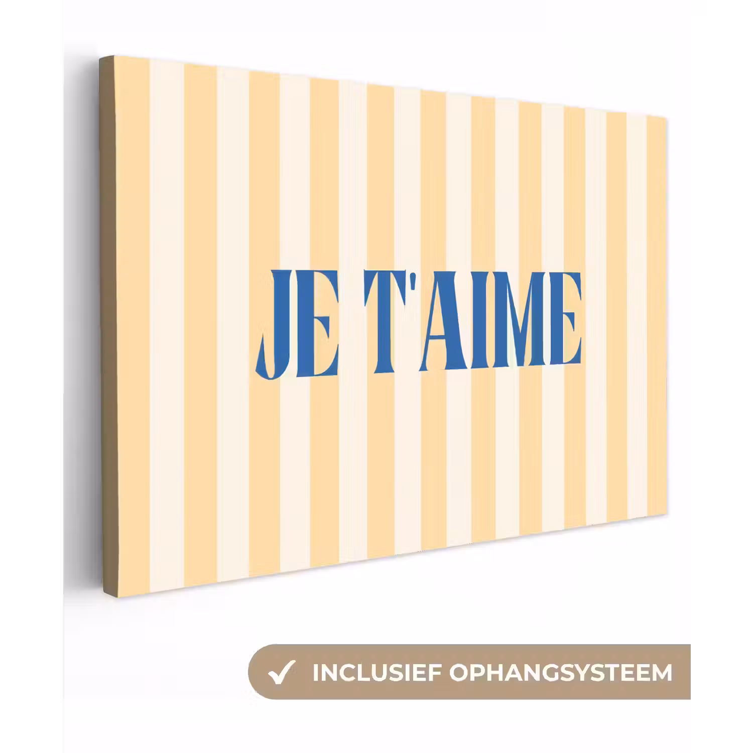 Blauw - Geel - Strepen - Je t'aime canvas 2cm klein -3d